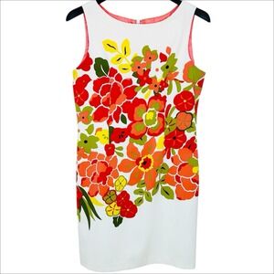 London Times‎ Sleeveless Dress 12P 12 Petite PL Red Orange Yellow Floral Sheath
